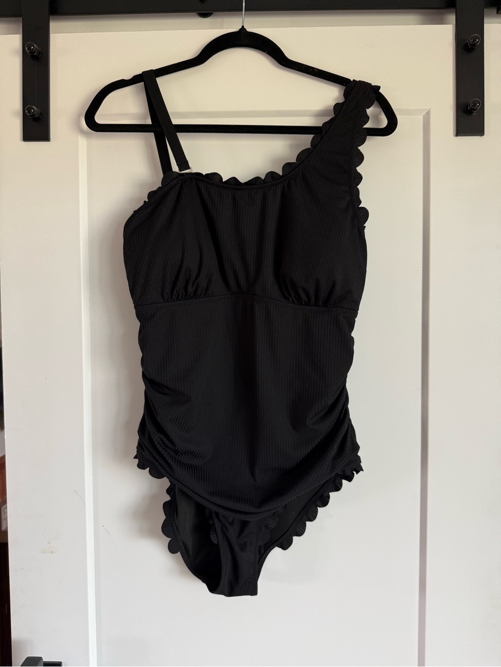 Maternity One-Shoulder Black Scalloped Swimsuit